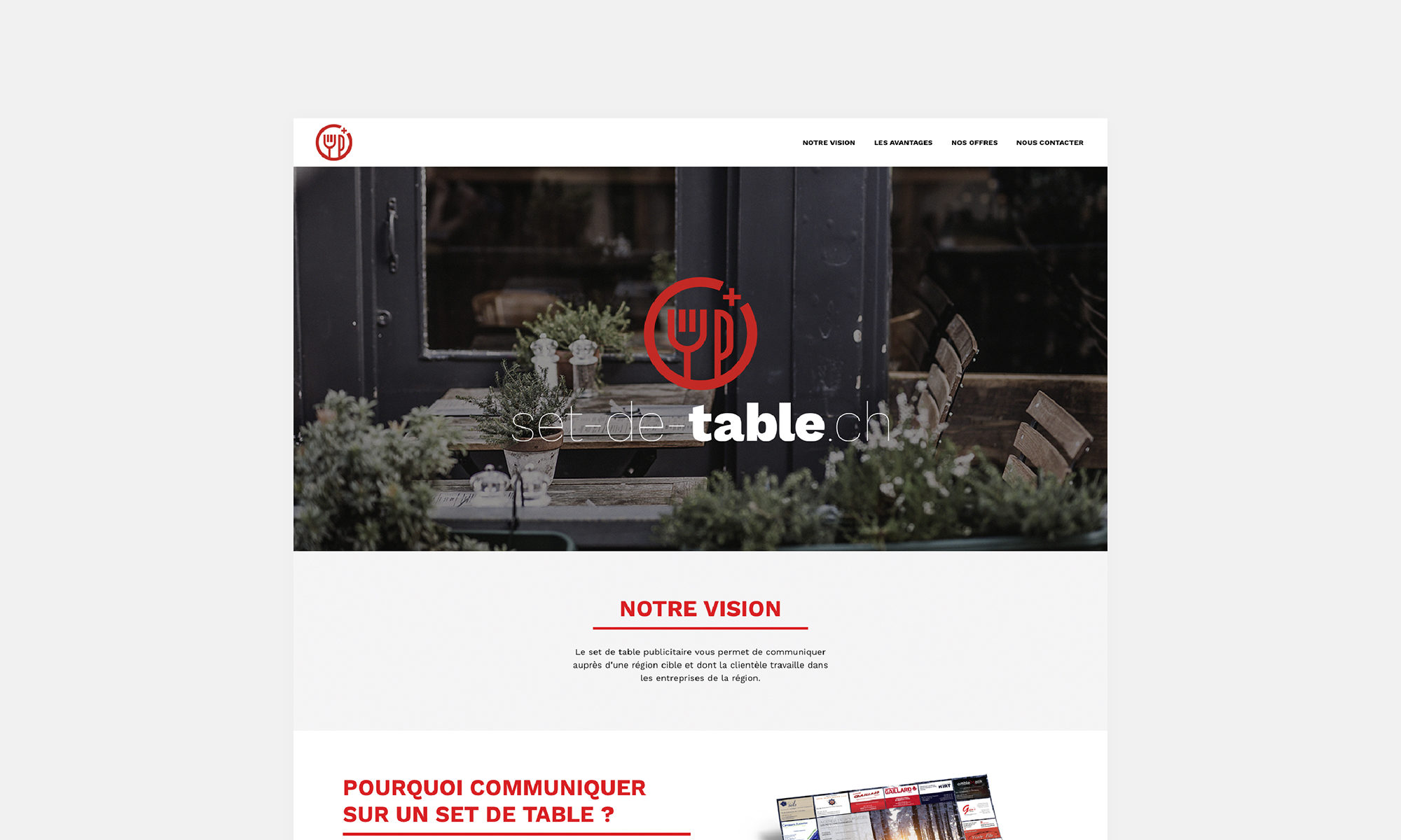 Page d'accueil du site set-de-table.ch