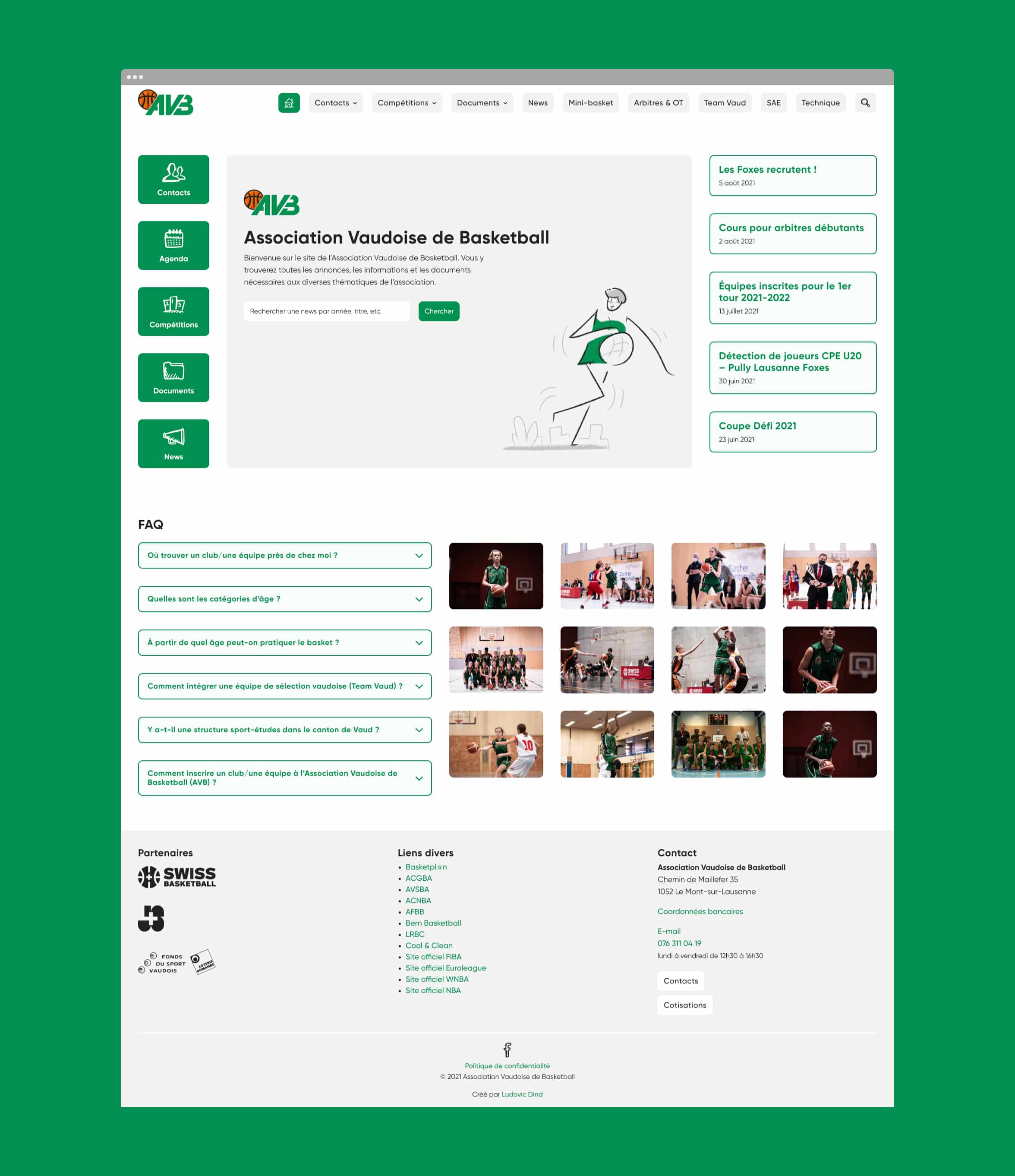 Page d'accueil du site de l'Association Vaudoise de Basketball