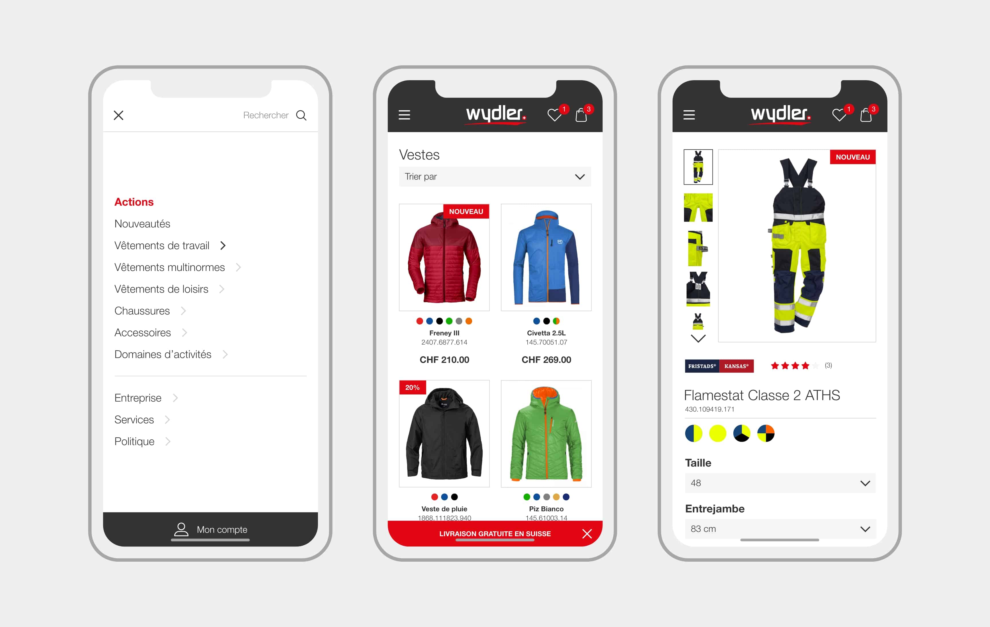 Version mobile du site e-commerce de Wydler SA
